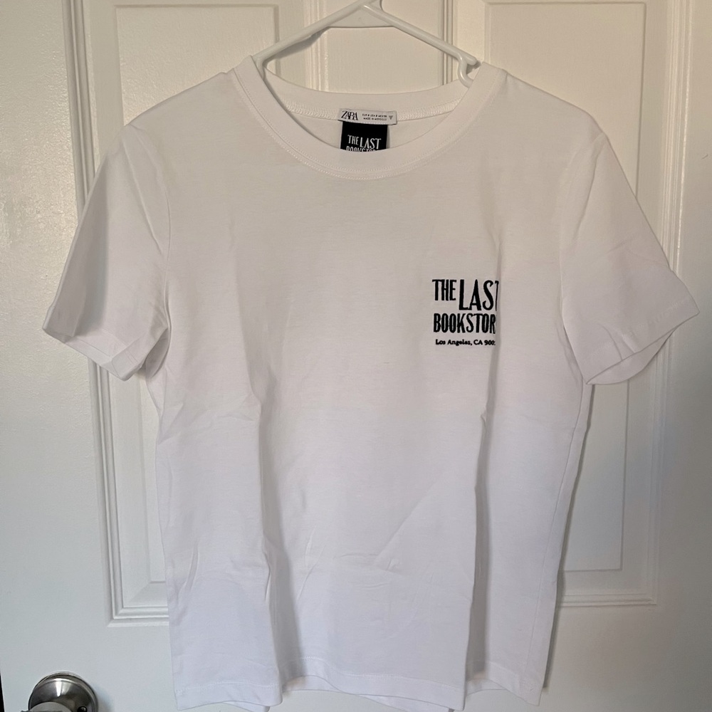 NWT Zara text white T shirt Sz S